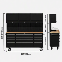 Armoire à outils roulante verrouillable en acier de 72 pouces, chariot à outils mobile avec tiroirs personnalisés et établi combiné pour garage