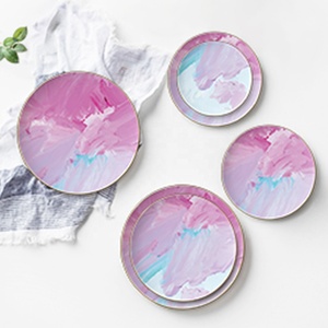 Service de table en céramique rose en gros, articles ménagers, assiettes en porcelaine osseuse pour mariage - Product Image 2