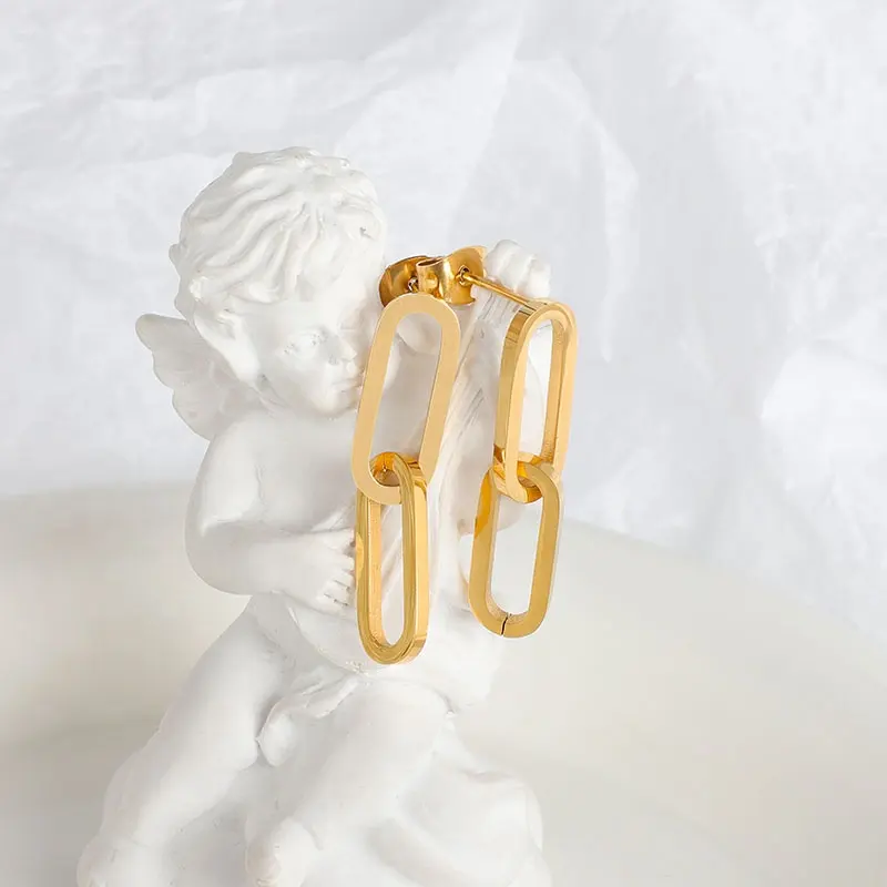Hot Selling 18K Gold Plated Stainless Steel Asymmetric Paper Clip U-Shape Chain Stud Ear Ring Paperclip U Shape Link Earrings