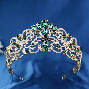 <span class=keywords><strong>Couronne</strong></span> de Mariée de Luxe Baroque Bleu Royal en Cristal, Tiara de Reine Plaqué Or avec Strass, <span class=keywords><strong>Couronne</strong></span> Vintage pour Mariage et Concours de Beauté - Product Image 4