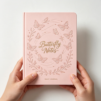 Cuaderno de Lujo con Diseño Floral de Mariposas, Personalizado con Grabado, en Cuero Rosa, Diario para Mujer