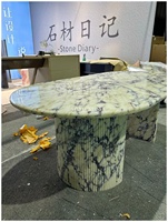 Table à manger ovale moderne de luxe en marbre Arabescato blanc Calacatta Viola, base à double colonne cannelée, résistante à l'eau et au feu