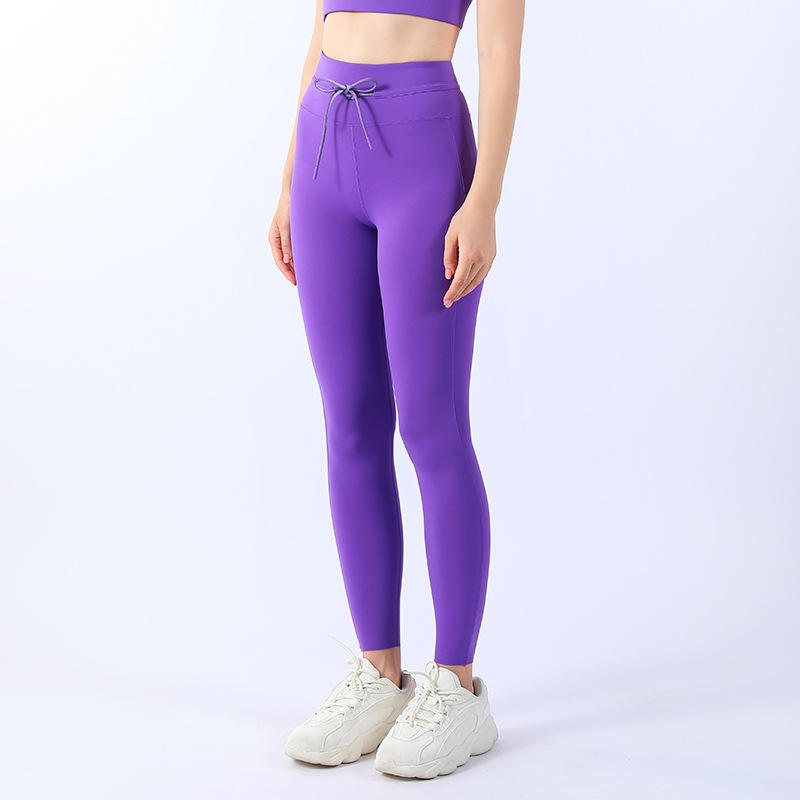 Women's High Waisted Solid Full Length Tummy Control Yoga Gym Leggings Drawstring Sweat-Wicking Breathable Buttery Soft Butt