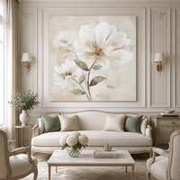 Peinture à l'huile abstraite moderne de fleurs blanches, toile texturée 3D avec feuille d'or, art mural pour la décoration du salon nordique