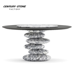 Bộ bàn ăn tròn bằng đá cẩm thạch tự nhiên hiện đại màu đen Centurystone Bvlgari kết hợp gỗ khói dành cho biệt thự khách sạn - Product Image 4