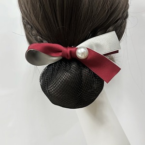HZM-61251 Barrette à cheveux en filet avec nœud décoratif, couvre-<span class=keywords><strong>chignon</strong></span>, filet à cheveux perlé, barrette française avec filet, accessoires pour cheveux - Product Image 4