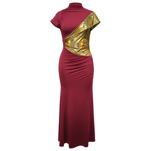 Vestido Maxi de Cuello Alto para Mujer, Talla Grande, con Detalles Dorados en Contraste, Vestido Formal con Pliegues, Vestidos Africanos de Moda - Product Image 5