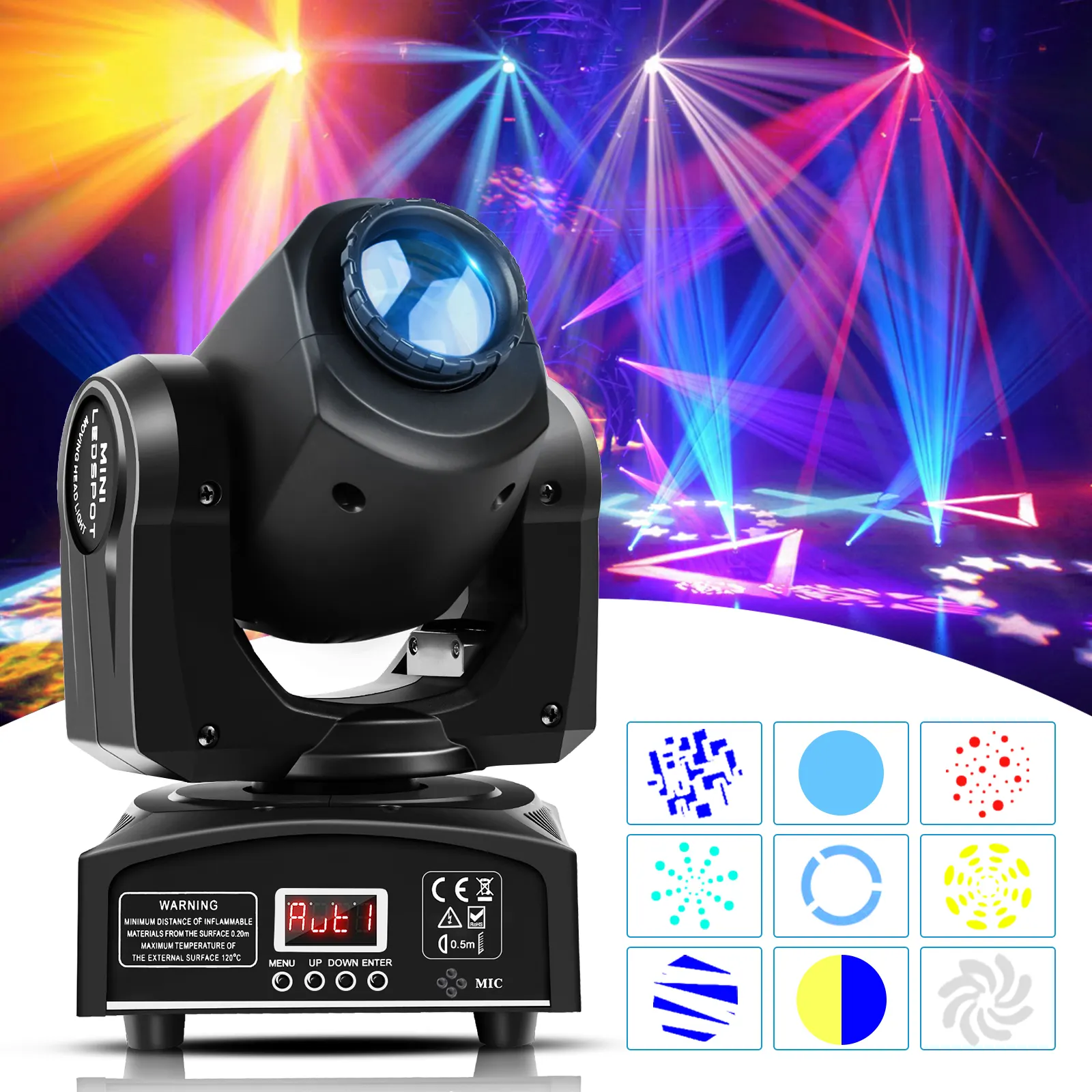 30W RGBW LED Mini Stage Light Gobo Beam Moving Head Dj Disco RGBW Stage Lights