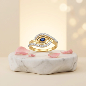 Elegant 24K <b>Gold</b> <b>Cocktail</b> <b>Ring</b> Natural Stone Eye Design Diamond Studded Luxury Jewelry Women Wedding/Party/Anniversary - Product Image 2