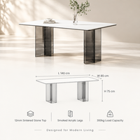 Luxuriöser Esstisch aus Sinterstein mit Acrylbeinen, Rechteckiger Küchentisch für Moderne Wohn- und Restaurantmöbel