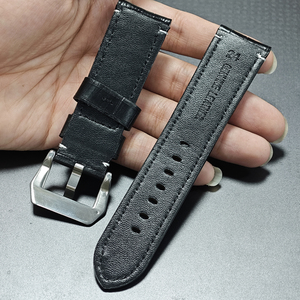 <span class=keywords><strong>Bracelet</strong></span> <span class=keywords><strong>de</strong></span> <span class=keywords><strong>montre</strong></span> en cuir vintage 24 mm noir avec ligne blanche pour Panerai Seiko <span class=keywords><strong>Fossil</strong></span> Bell & Ross BR01 avec boucle argentée - Product Image 5