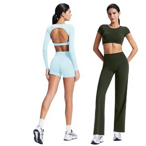 Camiseta de yoga para mujer con aberturas, <span class=keywords><strong>manga</strong></span> <span class=keywords><strong>larga</strong></span> y corta, con sujetador incorporado, espalda descubierta, ajuste ceñido, secado rápido, compresión, para gimnasio y fitness - Product Image 3
