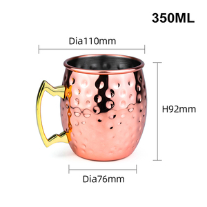 Mug Moscow Mule martelé de qualité supérieure 350 ml (12 oz) en acier inoxydable 304 durable, vaisselle de bar en métal avec poignée pour cocktails - Product Image 3