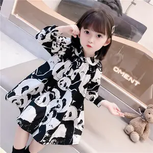 Abito per bambina stampa Panda abbigliamento per bambini estate primavera cotone spiaggia cartone animato modello bambini maniche lunghe abito 1-6T