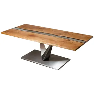 Yüksek kaliteli katı ahşap epoksi reçine masa Modern tasarım mobilya ahşap üst şeffaf UV reçine yemek masası