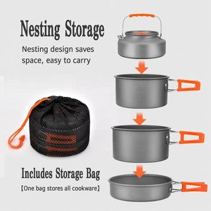 5pcs/Set Outdoor <strong>Kitchen</strong> Cooking Set Collapsible Hard Anodized Non-Stick Coated Gas Campfire Ready <strong>Camp</strong> Cookware For Hiking - Product Image 2