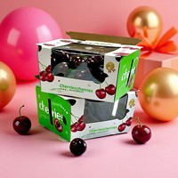 En stock, boîte en papier pour l'emballage des cerises avec poignée et fenêtre transparente, boîte en carton ondulé jetable pour l'emballage des cerises fraîches