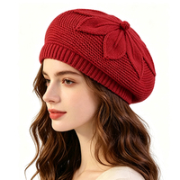Boina de Invierno para Mujer, Nueva Moda, Elástica, Acrílica, Gorro para el Frío, Color Sólido, sin Visera, con Diseño Floral, para Viajes al Aire Libre