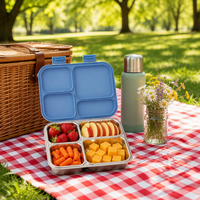 S004-3 Boîte à bento réutilisable à 4 compartiments, base et couvercle en acier inoxydable, capacité de 1 à 3 L, étanche, sans BPA