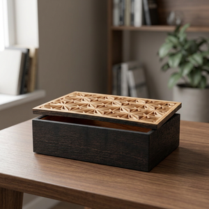 Kyoto Kumiko pour porte-documents en bois - Design industriel artisanal à thème géométrique 28x18x10cm Organisateur de bureau Inde - Product Image 2