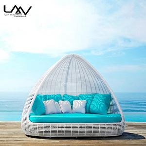 Modern <strong>Outdoor</strong> Rattan Sun Bed Aluminium Frame Chaise Lounge Garden Patio Hotel Pool <strong>Daybed</strong> <strong>With</strong> <strong>Canopy</strong> - Product Image 3