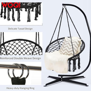 Silla colgante para exteriores Woqi, color negro, 37.5 pulgadas de diámetro, columpio de malla de nailon resistente para patio, terraza y jardín. - Product Image 3
