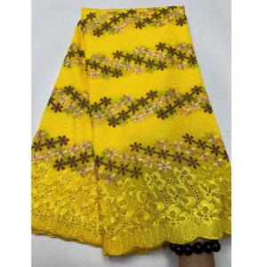 Algodón para encaje de voile, tejido multicolor con bordado floral a rayas, pedrería termoadhesiva, peso medio, 5 yardas, Aso Ebi nigeriano - Product Image 1