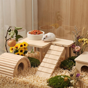 Plataforma de madera de dos pisos para hámster con escaleras y escondite, muebles para mascotas de interior para hámsteres pequeños, juego multifuncional - Product Image 1