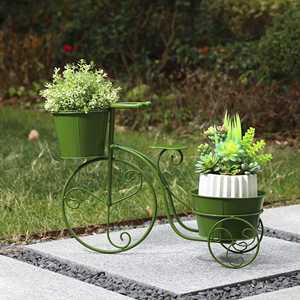 Jardinière tricycle en métal blanc Oniya avec <span class=keywords><strong>porte</strong></span>-pot de fleurs, jardinière en métal rouge et vert avec 2 pots pour terrasse, jardin ou pelouse - Product Image 4