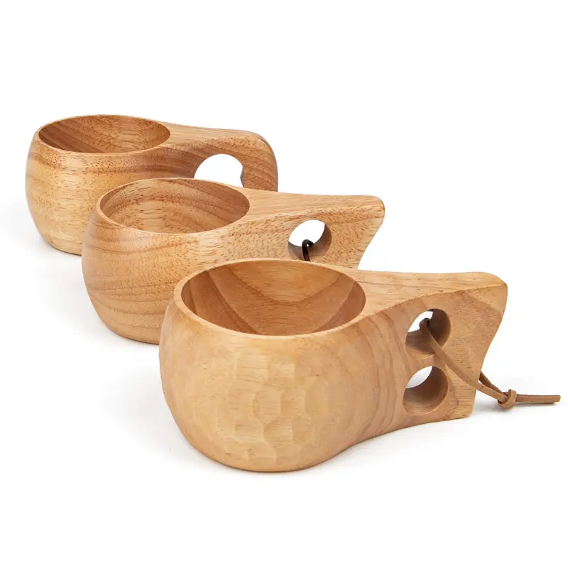 Nordic Style Finland Handgemaakte Hout Camp Cup Draagbare Rubber Hout Kuksa Mokken Voor Koffie Thee Melk