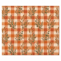 Set de table en lin et coton imprimé sur mesure 35x48cm |   Automne, terre cuite, gingham et motifs botaniques |   Impression numérique en gros
