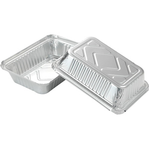 OEM Logo Rectangle Aluminum <b>Foil</b> Disposable Takeaway Food <b>Container</b> with Recyclable Plastic Lid Food Grade - Product Image 3