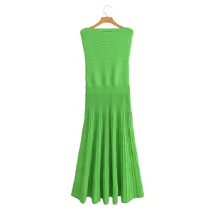 PB&ZA Women 2023 autumn New Chic Fashion Green strapless top Midi Dress Vintage Sleeveless Female Dresses robe Mujer