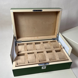 Luxury Green Wooden Rectangle <b>Watch</b> Storage Box 10 Slots Double-Layer Water Resistant Dustproof Protective Integrated Display - Product Image 3