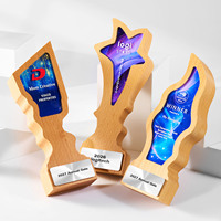 Plaque de trophée en bois et cristal avec impression UV champagne pour cérémonie de récompense des réalisations professionnelles, souvenir