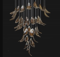 Lustre en verre suspendu extra-large minimaliste moderne pour hauts plafonds grande lampe pour les escaliers de hall d'hôtel