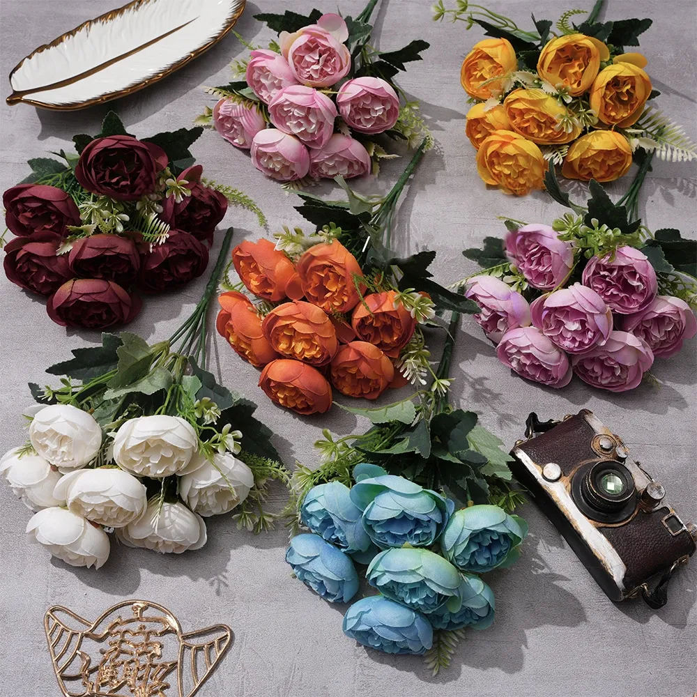 Ins Thiết kế phổ biến 7 dĩa Faux lụa bó hoa hot màu hồng hoa sắp xếp hoa mẫu đơn Nhân Tạo Hoa cho trang trí nội thất