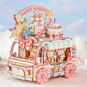 Tonecheer Trade Only Cute Cartoon Birthday Gift Cart 3D Wooden DIY 3D Puzzle Musical Model for Hobby Stores Gift Shop - Product Image 1