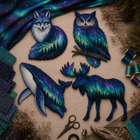 Kit de couture DIY pour appliques animales, kit d'artisanat de broderie patchwork Forêt Aurore avec tissu, fil et motif pour débutants
