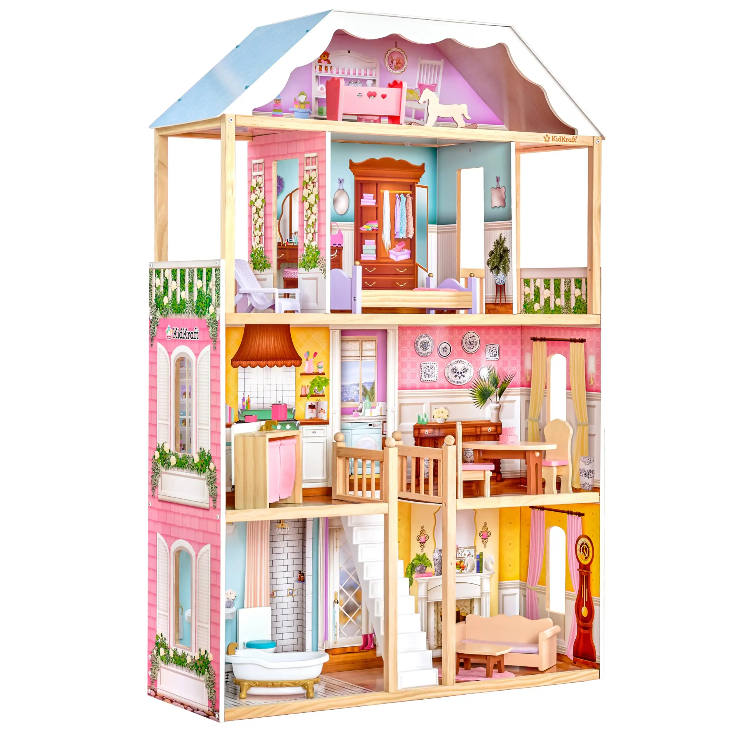 Convient aux filles Magnifique maison de poupée en bois avec ensemble d'accessoires de 14 pièces, pour poupées de 12 pouces, pour la vente en gros