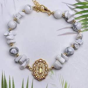 Perles de cristal turquoise faites à la main coeur zircone pavé religieux vierge marie <span class=keywords><strong>Chrm</strong></span> Bracelets bijoux spirituels - Product Image 6