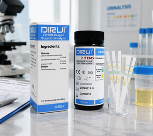 Dirui แผ่นทดสอบการวิเคราะห์ปัสสาวะแบบใช้แล้วทิ้งสำหรับผู้ป่วยเบาหวานการสังเกตผู้ป่วยโรคไต2รายการ (โปรตีนกลูโคส) - Product Image 1