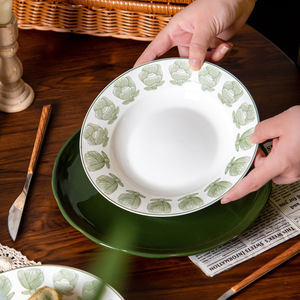 Service de vaisselle en porcelaine motif plantes de jardin d'<span class=keywords><strong>Alice</strong></span> – Design nordique minimaliste vert, compatible micro-ondes et lave-vaisselle - Product Image 2