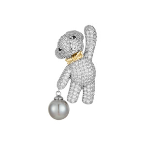 Little Bear Brooch Zircon Gray Pearl Inlay Zinc Alloy Unisex Animal Corsage Pin Gift - Product Image 5