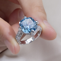 MSR-1813 bijoux personnalisés bague de fiançailles de luxe PT950 forme de coussin grand carat 10.95ct bague en diamant cultivé en laboratoire bleu