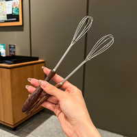 Pengocok Telur Manual Mini Stainless Steel dengan Gagang Kayu, Mixer Tangan untuk Mengaduk Busa Kopi Susu, Mendukung Grosir dan Kustom