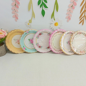 Vaisselle de fête du thé DAMAI, décorations de table, thème floral, assiette d'anniversaire, vaisselle jetable à thème rose, gobelets en papier, serviettes - Product Image 1
