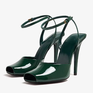 New Styles Women Open Square Toe Stiletto Ankle Strap Peep Toe Sandals Dress Patent High <b>Heels</b> Shoes - Product Image 2