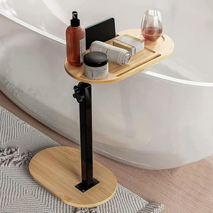 Vassoio da Bagno in Bambù dal Design Minimalista, Pieghevole, Regolabile in Altezza, <span class=keywords><strong>Tavolino</strong></span> Laterale Ecologico <span class=keywords><strong>per</strong></span> il Bagno e il Soggiorno - Product Image 1