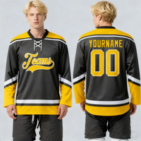 Jersey Hoki Es Kanada Berkualitas Tinggi, Bordir, Kuning, Bolak-Balik, Sublimasi, Bernapas